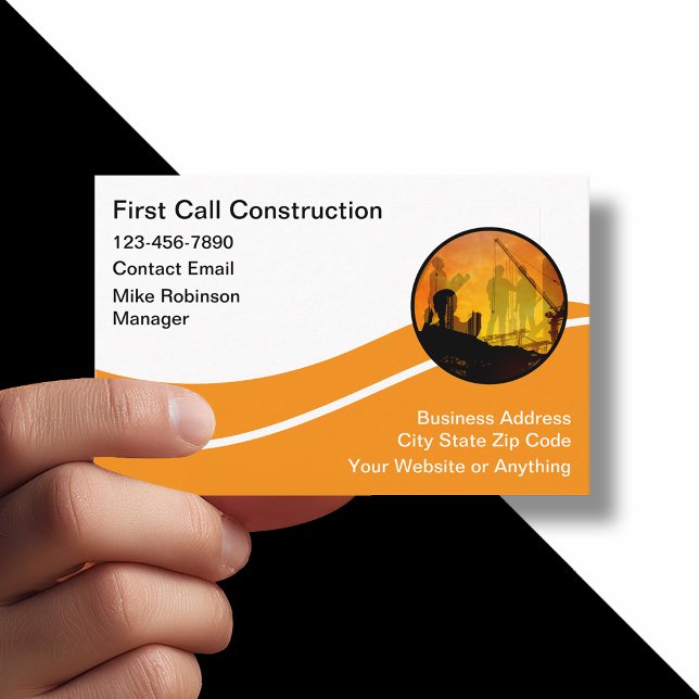 Modern Unique Construction Service  Business Card (Creator Uploaded)