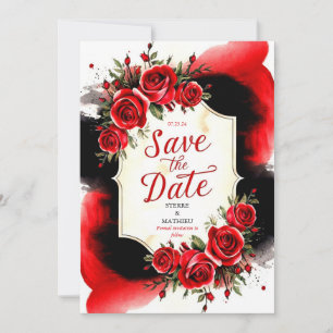 Modern Unique Crimson Red Roses Wedding Save The Date