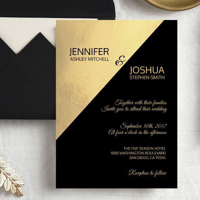 Modern Unique Elegant Black & Gold Foil Wedding Invitation (Creator Uploaded)