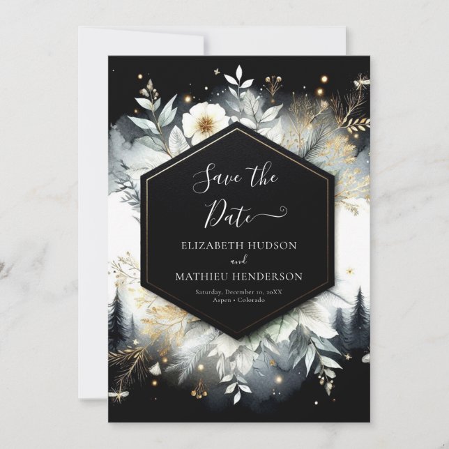 Modern Unique Enchanted Forest Wedding Save The Date (Front)