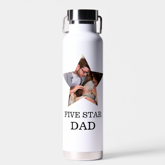 Modern Unique Fathers day Five star Dad 1 photo Water Bottle (Front)