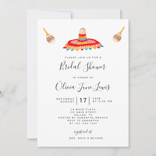 Modern Unique Fiesta Sombrero Bridal Shower  Invitation (Front)