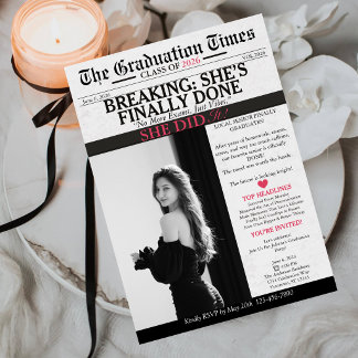 Modern Unique Fun Photo Newspaper Graduation  Invitation