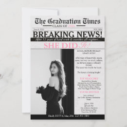 Modern Unique Fun Photo Newspaper Graduation  Invitation