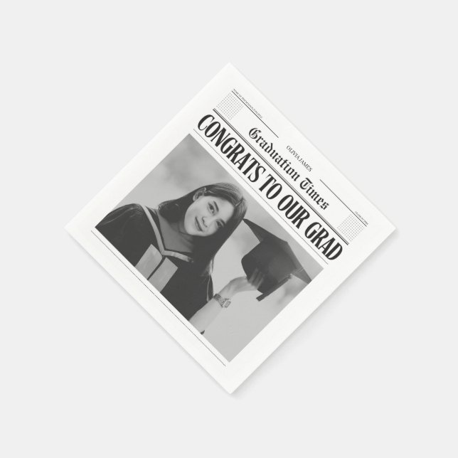 Modern unique funny photo newspaper graduation napkin (Corner)