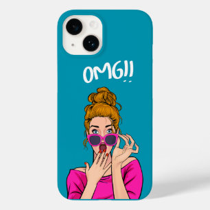 Modern unique girly pop art vibran blue pink OMG Case-Mate iPhone 14 Case
