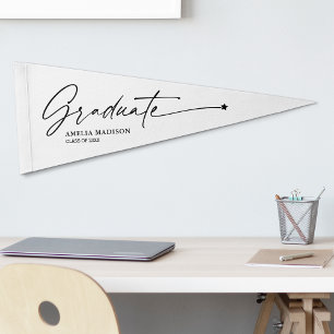Modern Unique Handwritten Script Star Your Name Pennant Flag