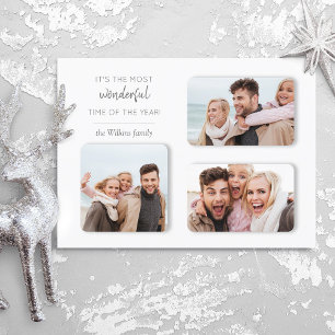 Modern Unique Holiday 3-Photo Dimensional Grid Postcard