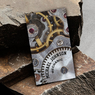 Modern Unique Masculine Steel Look   Auto Mechanic Business Card