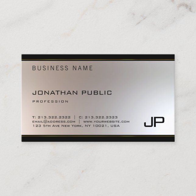 Modern Unique Monogram Glamour Gold Silver Nice Business Card (Front)