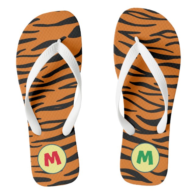 Modern unique monogram l Animal print l Brown Flip Flops (Footbed)