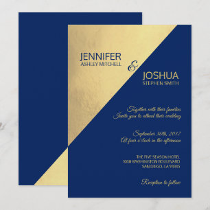 Modern Unique Navy Blue & Gold Foil Wedding Invitation