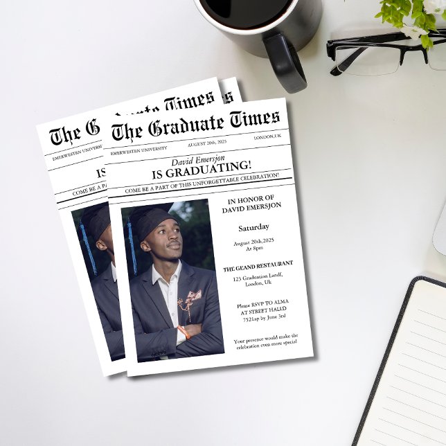 Modern unique newspaper photo graduation  invitation (Creator Uploaded)
