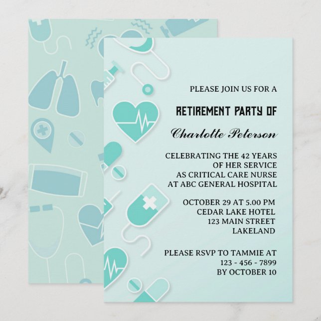 Modern & Unique Nurse Retirement Party  Invitation (Front/Back)