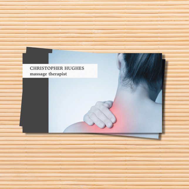 Modern Unique Photo Blue Grey Massage Therapist Business Card (Creator Uploaded)