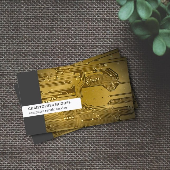 Modern Unique Photo Gold Circuit Board Computer Business Card (Creator Uploaded)