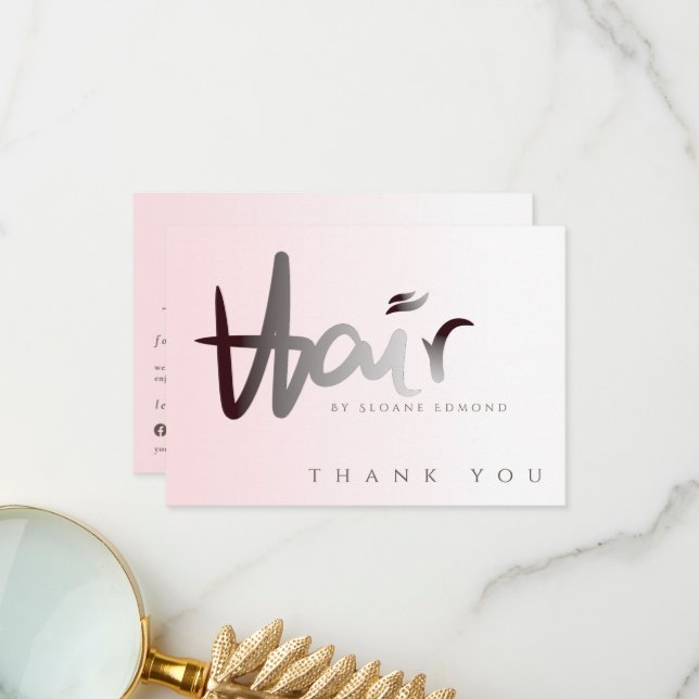 Modern Unique Professional Faux Hair Typography Thank You Card (Front/Back In Situ)