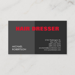 Modern Unique Red Grey Hair Dressser Business Card