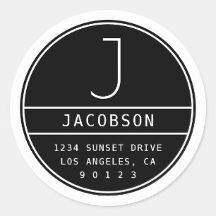 Modern Unique Return Address & Monogram Classic Round Sticker