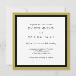 Modern Unique White Black Gold Minimalist Wedding Invitation