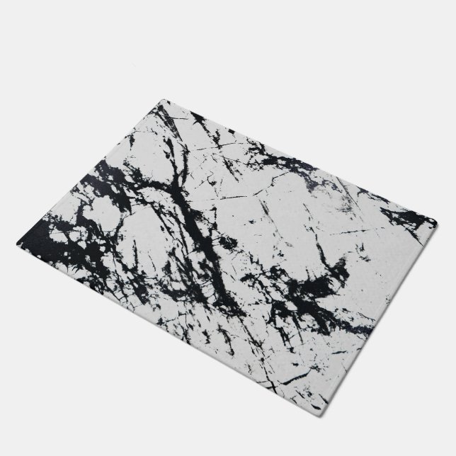 Modern Unique White Black Marble Stone Pattern Doormat (Angled)