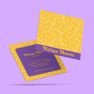 Modern Unique Yellow Mustard & Purple Flowers Square Business Card