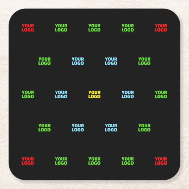 Modern Uploaded Logo or Image Pattern Template  Square Paper Coaster (Front)