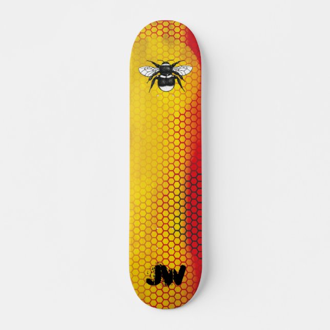 Modern Urban Bumble Bee Monogram Skateboard (Front)