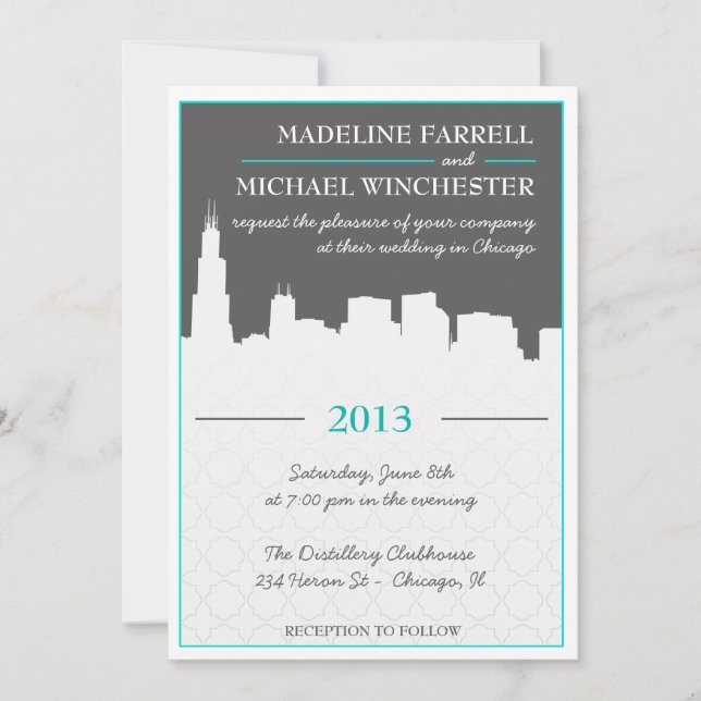 Modern Urban Chicago Skyline Wedding Invitation (Front)