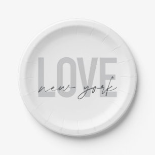 Modern, urban, cool simple design of Love New York Paper Plate