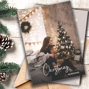 Modern Urban Couple Christmas Photo String Lights Holiday Card