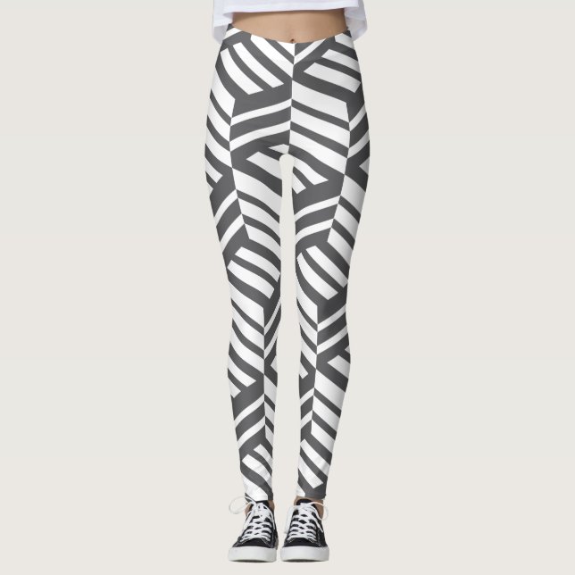 Modern, urban, dynamic bold geometric cube pattern leggings (Front)