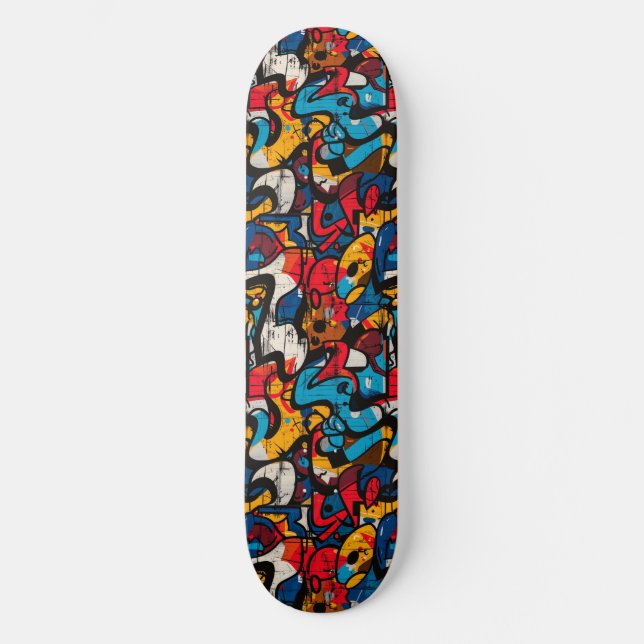 Modern Urban Graffiti Grunge Pattern Skateboard (Front)