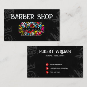 Modern  Urban Graffiti Razor Blade Barber Shop Business Card