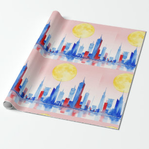 Modern urban landscape wrapping paper