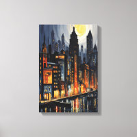 Modern Urban Nightscape – City Skyline at Dusk Art