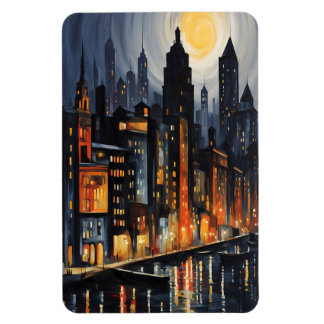 Modern Urban Nightscape – City Skyline at Dusk Art Magnet