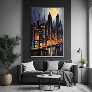 Modern Urban Nightscape – City Skyline at Dusk Art Poster