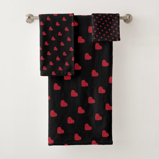 Modern Urban Red Hearts Pattern Bath Towel Set (Insitu)
