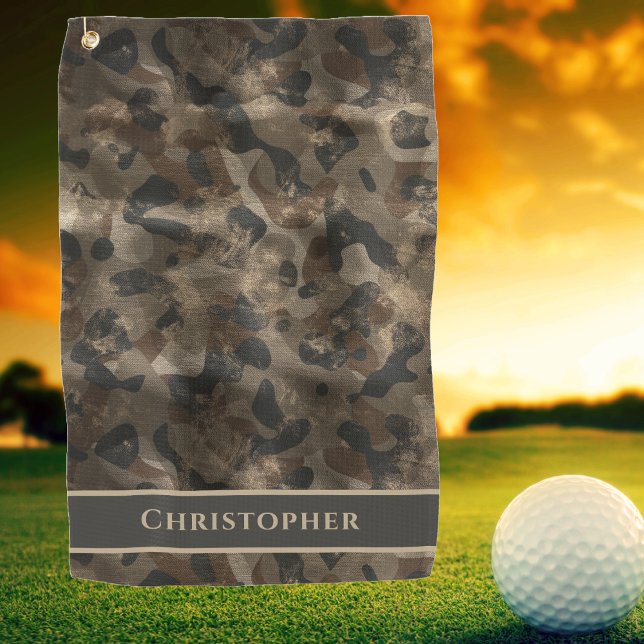 Modern Urban Retro Camo Golfer Monogrammed Name Golf Towel (Golf Towel for your favorite golfer. Camo pattern with monogram name. )
