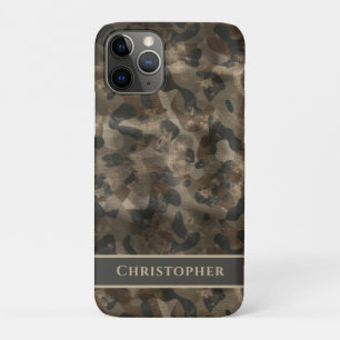 Modern Urban Retro Camo Monogrammed Name iPhone 11 Pro Case