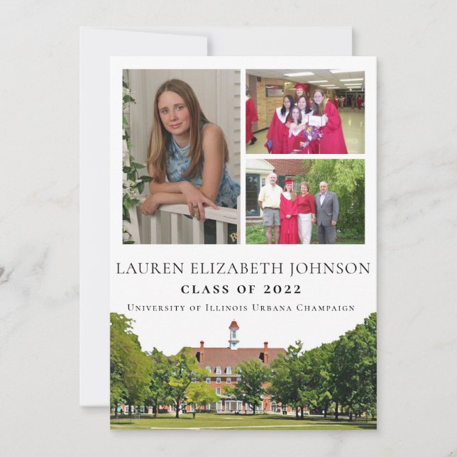 Modern Urbana Champaign 3 Photo Collage Graduation Announcement (Front)