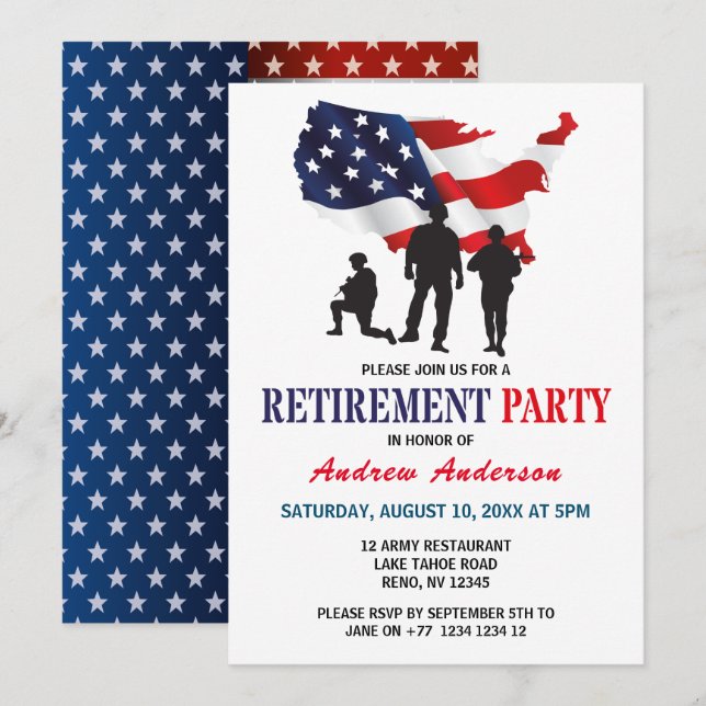 Modern US Flag Patriotic Retirement Party Invitation (Front/Back)