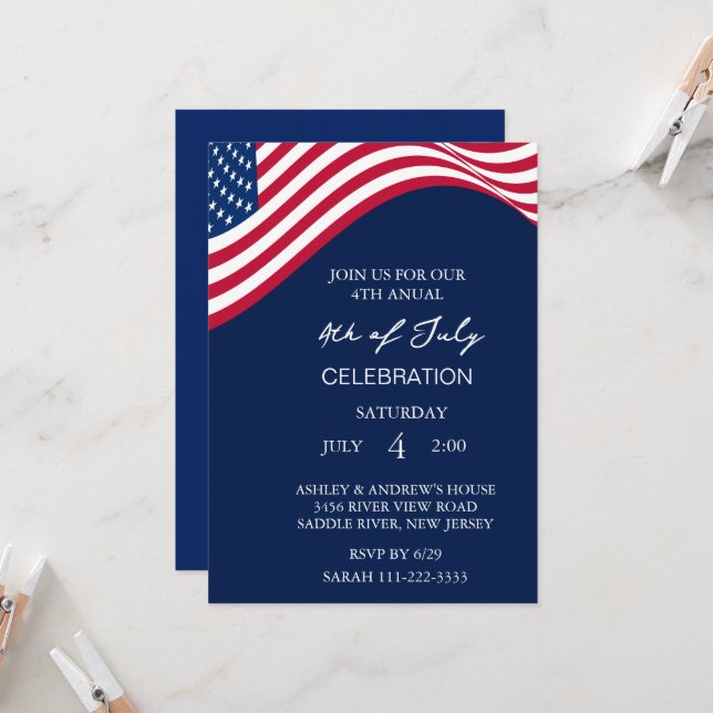 Modern USA Celebration 4th of July Party  Invitation (Front/Back In Situ)