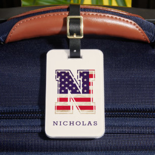 Modern USA Flag Monogram N Luggage Tag