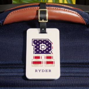 Modern USA Flag Monogram R Luggage Tag