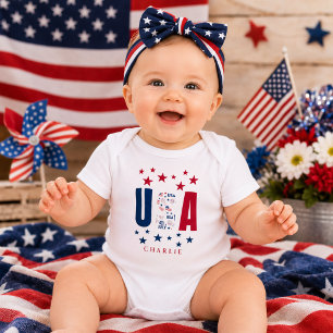 Modern USA Personalised 4th of July Baby Bodysuit
