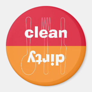 Modern utensil dirty clean red orange dishwasher magnet