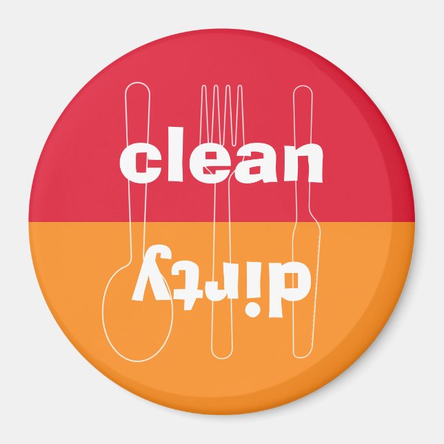 Modern utensil dirty clean red orange dishwasher magnet (Front)
