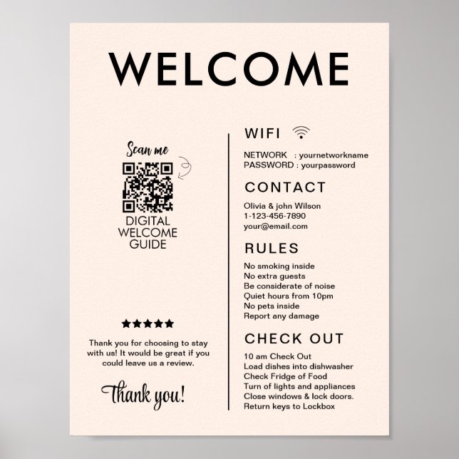Modern Vacation Rental House Welcome Poster (Front)